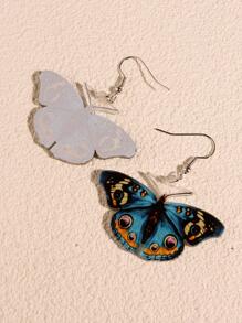 1對時尚蝴蝶設計耳墜適合女士日常裝飾 - 藍色 - 查看 3