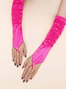 Solid Long Fingerless Gloves - Hot Pink - View 4