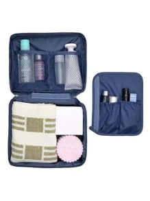 1Pc Cosmetic Storage Bag Makeup Organizer Toiletry Bag For Travel Travel Essentials,Boho Vibes - Navy Blue - View 1