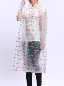 1pc EVA Raincoat, Modern Heart Pattern Waterproof Rain Jacket For Outdoor Raincoat Women - Clear - View 1