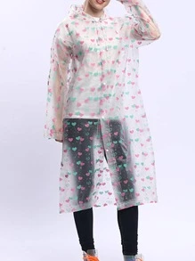 1pc EVA Raincoat, Modern Heart Pattern Waterproof Rain Jacket For Outdoor Raincoat Women - Clear - View 2
