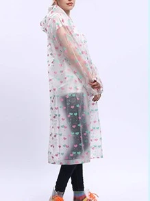 1pc EVA Raincoat, Modern Heart Pattern Waterproof Rain Jacket For Outdoor Raincoat Women - Clear - View 4