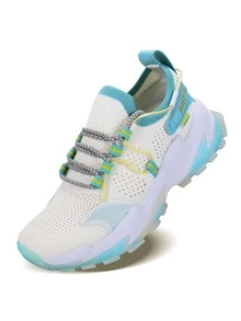 Women's Fashion Shoes Walking Sports Shoes Non slip Tennis Shoes Running Shoes - Xanh và trắng - Xem 3