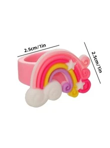 6入組/套矽膠戒指可愛卡通彩虹和雲朵裝飾派對戒指適合生日派對 - 彩色 - 查看 3