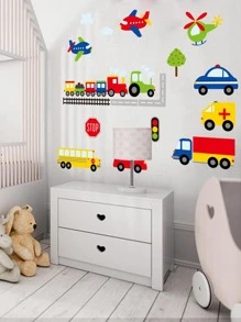 1 pieza Adhesivo de pared de PVC, lindo patrón de avión y coche de dibujos animados, calcomanía de pared para el hogar, adhesivos, calcomanía de pared, calcomanía de vinilo para decoraciones del hogar, artículos de decoración de primavera para refrescar tu hogar, adhesivos de decoración Rama - Multicolor - Ver 2