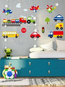 1 pieza Adhesivo de pared de PVC, lindo patrón de avión y coche de dibujos animados, calcomanía de pared para el hogar, adhesivos, calcomanía de pared, calcomanía de vinilo para decoraciones del hogar, artículos de decoración de primavera para refrescar tu hogar, adhesivos de decoración Rama - Multicolor - Ver 4