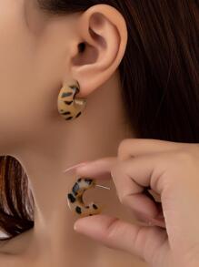 1對時尚豹紋圖案開口耳環適合女士日常裝飾 - 彩色 - 查看 1