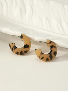 1對時尚豹紋圖案開口耳環適合女士日常裝飾 - 彩色 - 查看 4