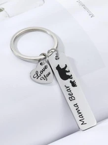 1 Phụ Nữ Gấu & Slogan Đồ Họa Trái Tim Trang Trí Móc Khóa Dễ Thương Cho Ngày Của Mẹ - Bạc - Xem 2