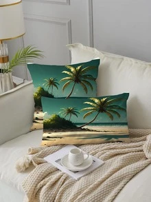 1pc Beach Pattern Printed Pillowcase