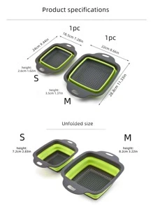 1pc Foldable Plastic Drain Basket, Modern Two Tone Square Fruit And Vegetable Drain Basket For Kitchen - Green - View 2
