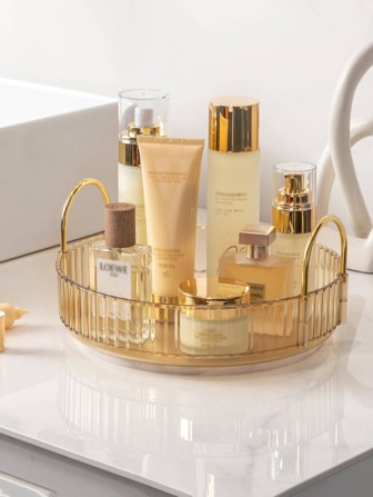 1入組PET透明化妝品收納架現代可旋轉化妝品托盤家用