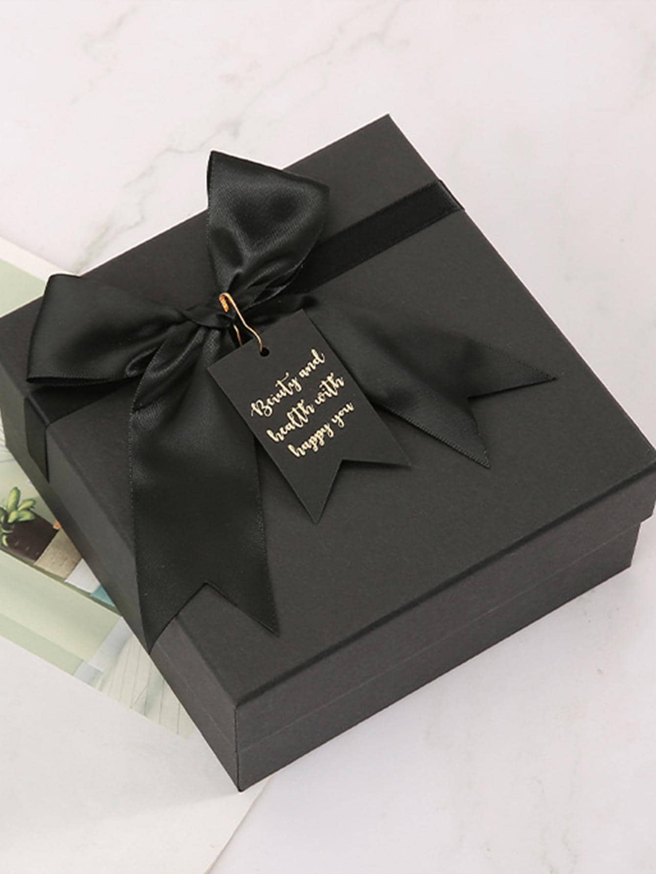 1 Nơ Trang Trí Hộp Quà, Đơn Giản Nơ Đen Họa Tiết Hộp Giấy Gói Cho Tiệc, Ngày Lễ - màu đen - Xem 1