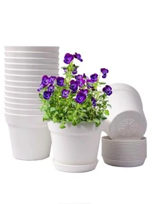 1 pieza Maceta liso color flor simple de plástico para casa adorno con jardín - Blanco - Ver 3