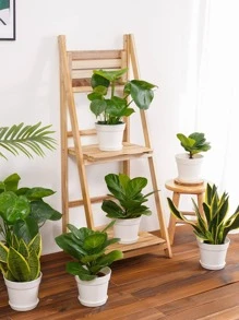 1 pieza Maceta liso color flor simple de plástico para casa adorno con jardín - Blanco - Ver 2