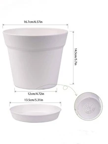 1 pieza Maceta liso color flor simple de plástico para casa adorno con jardín - Blanco - Ver 4