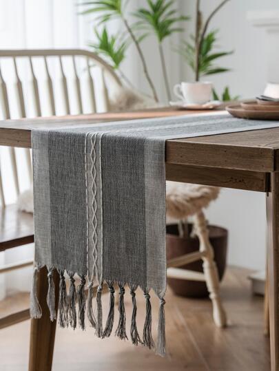 1pc Tassel Decor Table Runner, Modern Fabric Kitchen Table Runner For Home