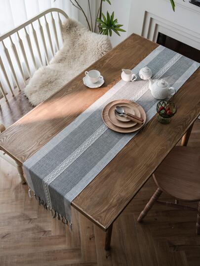1pc Tassel Decor Table Runner, Modern Fabric Kitchen Table Runner For Home