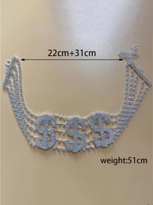 水鑽美元符號裝飾多層次項鍊 - 銀色 - 查看 3