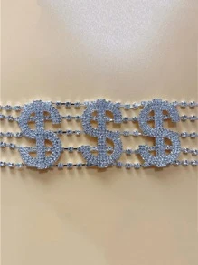 水鑽美元符號裝飾多層次項鍊 - 銀色 - 查看 2