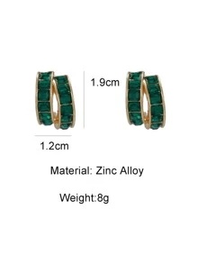 1對魅力四射鋅合金水鑽裝飾耳釘適合女士日常裝飾 - 墨綠色 - 查看 2