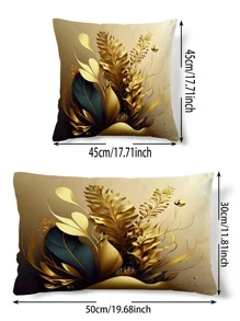 1pc Leaf Print Lumbar Pillow Cover Without Filler, Modern Fabric Decorative Throw Pillow Cover For Home