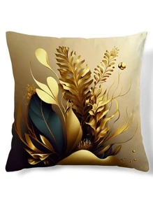 1pc Leaf Print Lumbar Pillow Cover Without Filler, Modern Fabric Decorative Throw Pillow Cover For Home