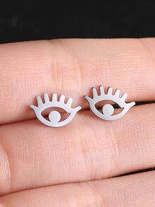 1pair Fashionable Stainless Steel Eye Design Stud Earrings For Women For Daily Decoration - Silver - View 3