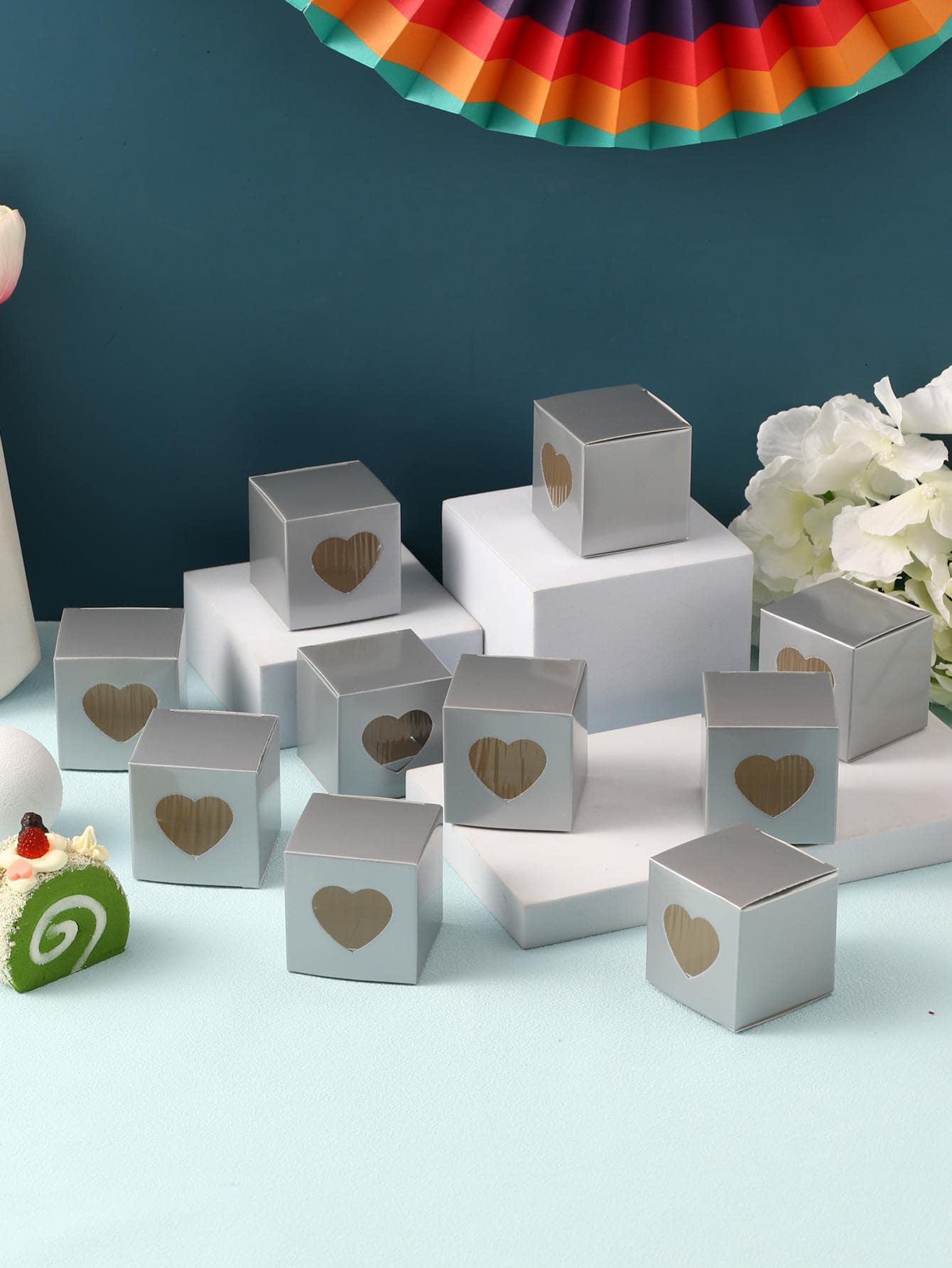10 piezas Caja de regalo con patrón de corazón regalo envase moderno de bambú para fiesta - Gris - Ver 1