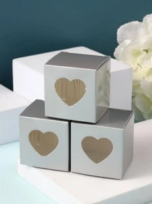 10 piezas Caja de regalo con patrón de corazón regalo envase moderno de bambú para fiesta - Gris - Ver 3