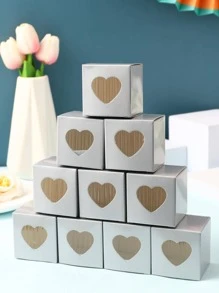 10 piezas Caja de regalo con patrón de corazón regalo envase moderno de bambú para fiesta - Gris - Ver 5