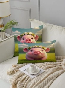 1pc Pig Pattern Cushion Cover Without Filler, Modern Fabric Throw Pillow Cover For Household