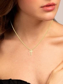 1入組時尚交叉銀吊墜項鍊適合女士日常裝飾 - 金色 - 查看 8