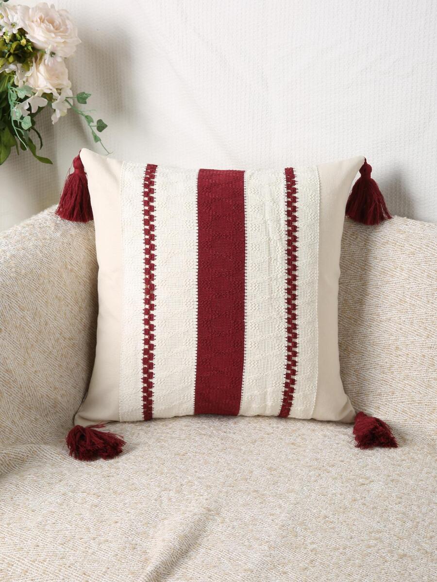 1入組無填充物流蘇裝飾靠墊套現代織物裝飾抱枕套適用於客廳家居裝飾 - 紅色 - 查看 1