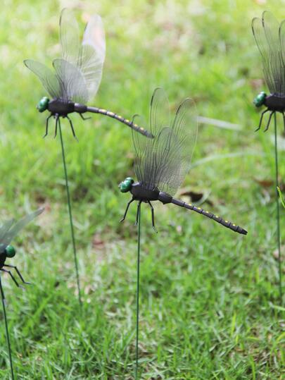 4pcs/set Dragonfly Shaped Random Decorative Garden Stake, Modern Insect Decor Garden Stake For Outdoor