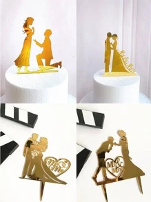 4入組烘焙蛋糕裝飾,愛情、婚禮、求婚用亞克力蛋糕插旗 - 金色 - 查看 1