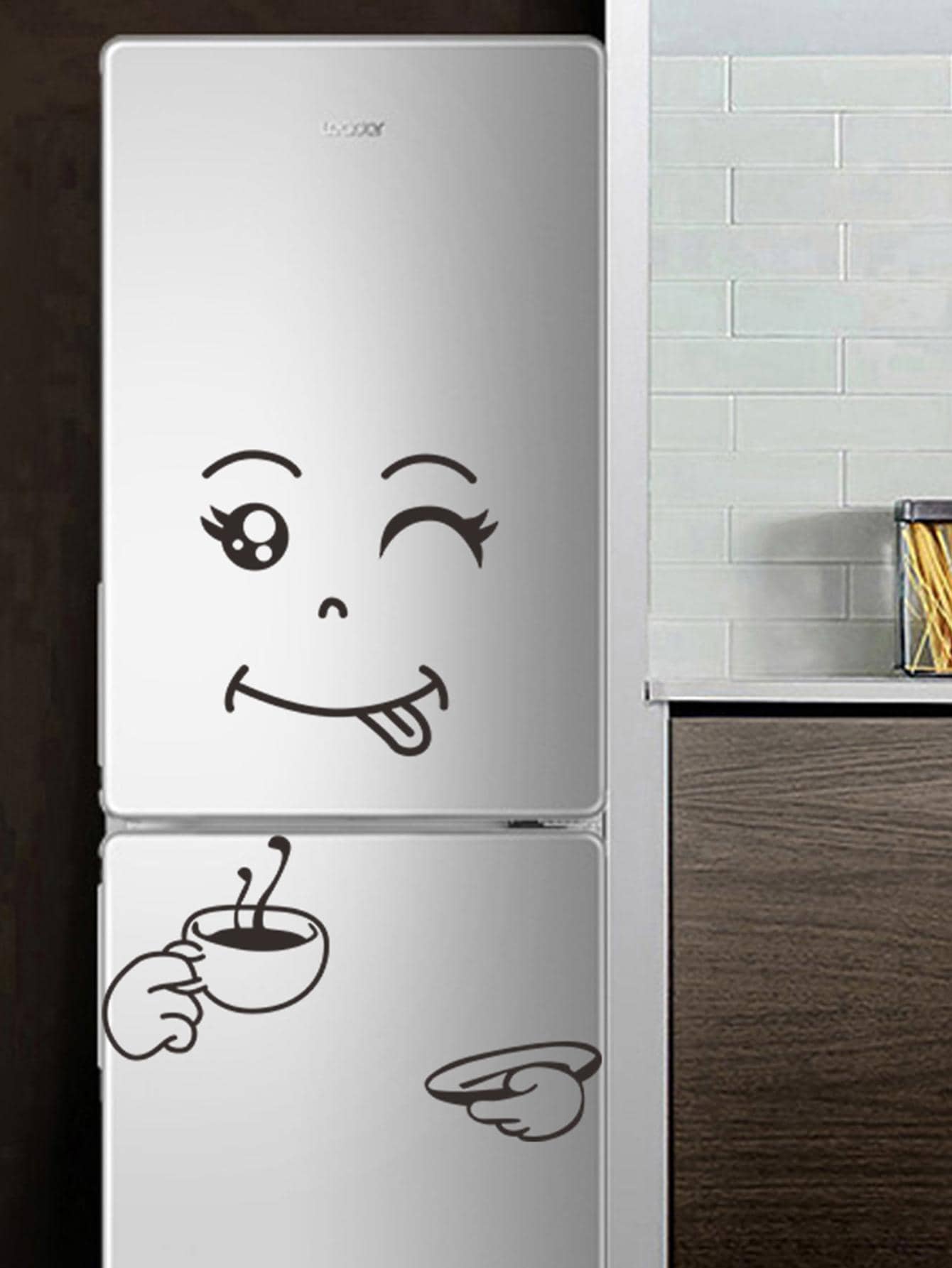 1pc Cartoon Graphic Fridge Sticker, Black PVC Self Adhesive Refrigerator Decal, For Kitchen Decor, Stickers, Wall Decal, Vinyl Decal For Home Decorations, Spring Decoration Items Refresh Your Home, Rama Decoration Stickers Gifts Birthday Graduation - Black - View 1