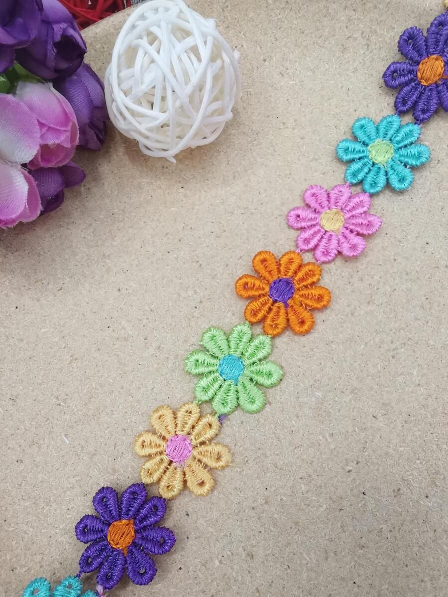 1卷花卉刺繡圖案織帶花邊裝飾用DIY織帶花邊 - 彩色 - 查看 1