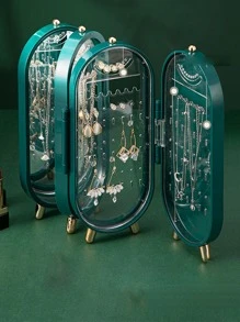 1pc Foldable Jewelry Storage Rack, Clear Plastic Multifunction Jewelry Display Stand For Home - Dark Green - View 2