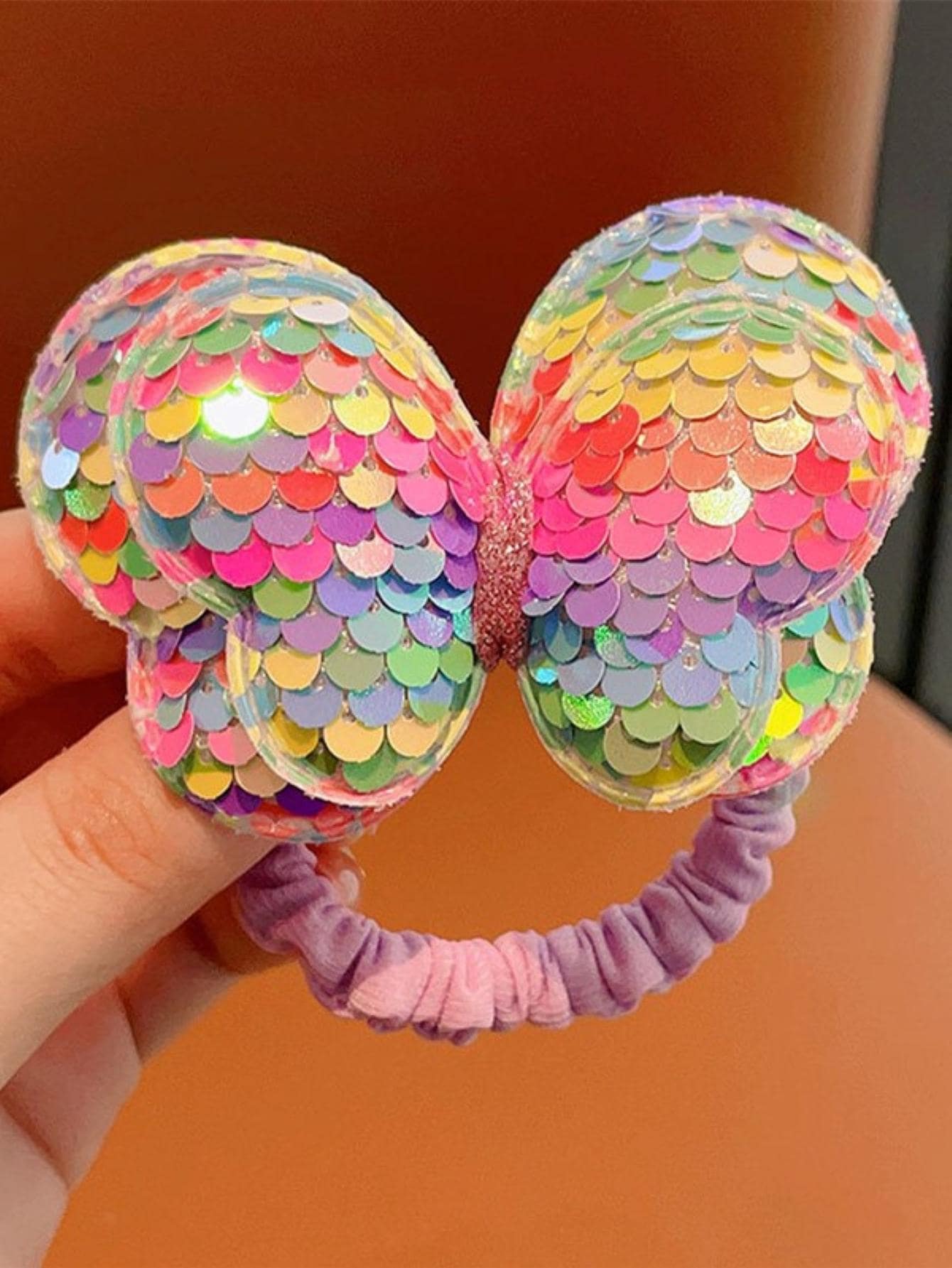 1入組女士亮片蝴蝶裝飾時尚大腸髮圈適用於頭髮裝飾用品 - 彩色 - 查看 1