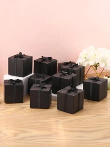 10pcs Bow Decor Gift Box, Simple Black Candy Wrapping Paper Box For Wedding, Party - Black - View 6