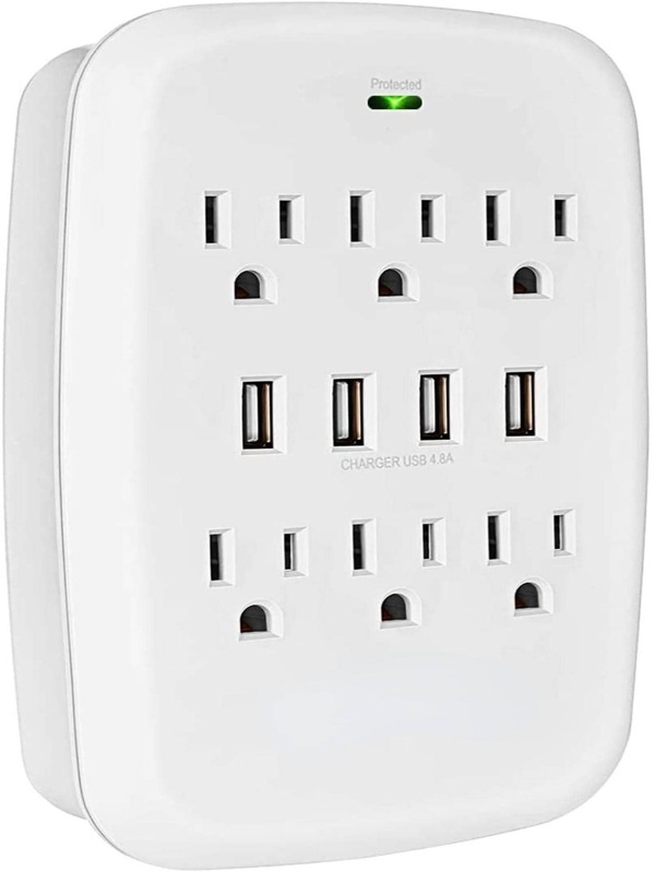 6 Outlet Wall Plug Extender with 4 USB Ports (4.8A Total); Multi Plug Outlet Adapter Wall Surge