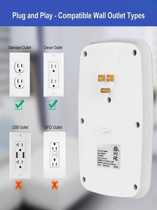 6 Outlet Wall Plug Extender with 4 USB Ports (4.8A Total); Multi Plug ...