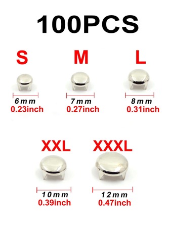 100入組銀色DIY服裝配件圓形四爪釘鉚釘適用於服裝、鞋包和帽子