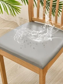 1pc Waterproof, Oil-Proof & Scratch Resistant PU Leather Chair Seat Cover For Home & Bedroom - Light Grey - View 1