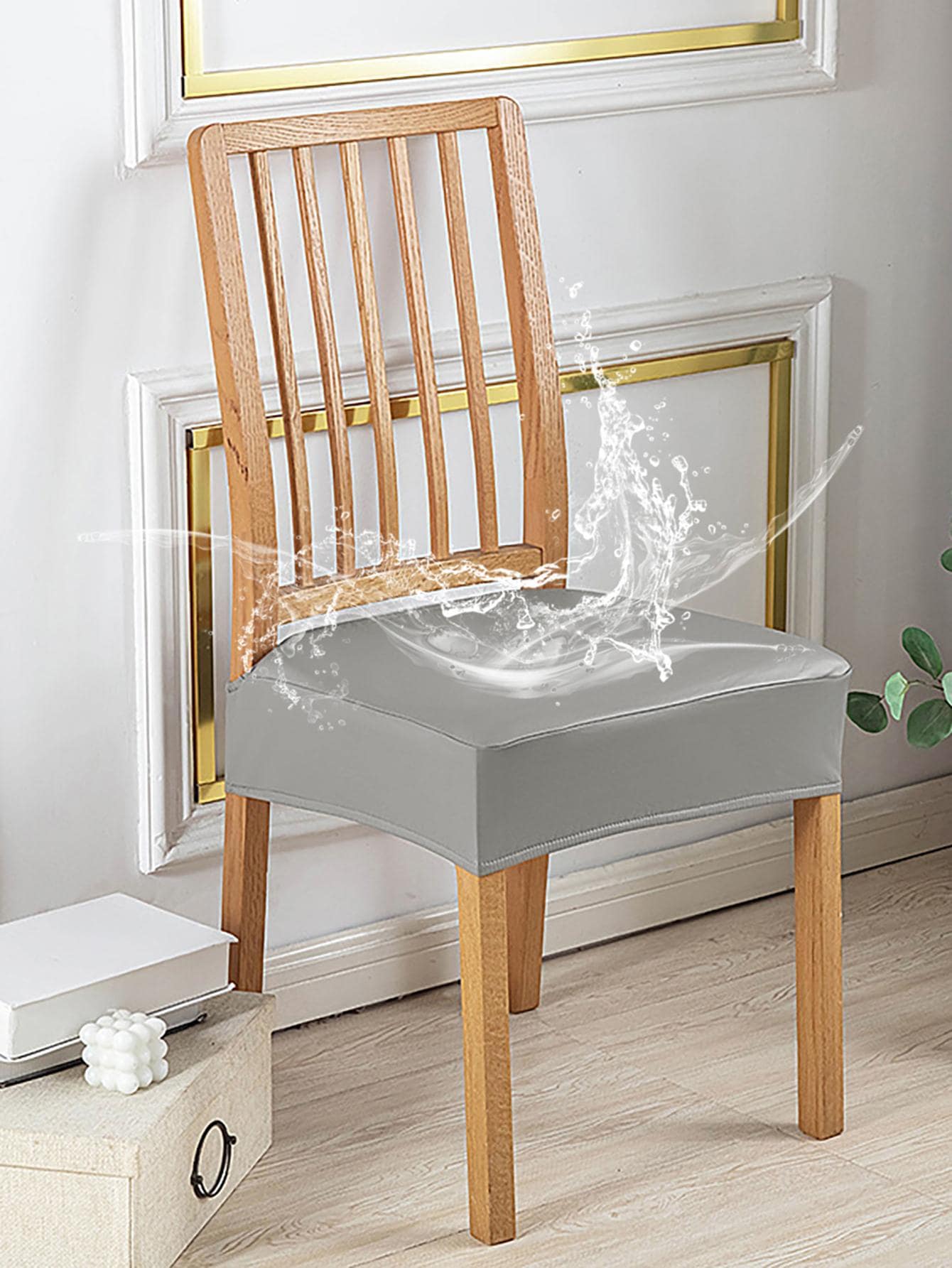 1入組素色彈力椅座套淺灰色簡約滌綸椅座防塵套家用 - 淺灰色 - 查看 1