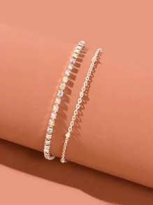 1入組魅力四射水鑽裝飾分層腳鏈適合女士日常裝飾 - 銀色 - 查看 2