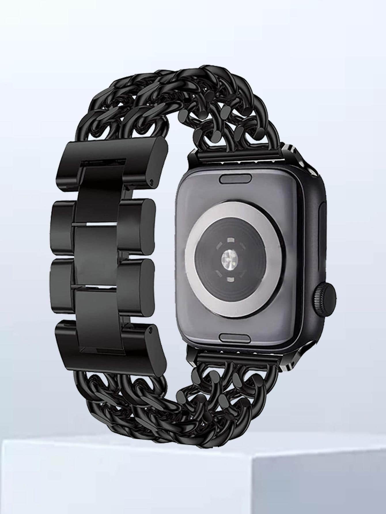 1入組黑色不銹鋼和牛仔鏈條智能手錶帶,中性,適用於Apple Watch帶38mm40mm41mm42mm44MM45mm49mm,適合系列Ultra/SE/8/7/6/5/4/3/2/1 - 黑色 - 查看 1