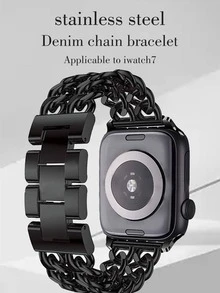 1入組黑色不銹鋼和牛仔鏈條智能手錶帶,中性,適用於Apple Watch帶38mm40mm41mm42mm44MM45mm49mm,適合系列Ultra/SE/8/7/6/5/4/3/2/1 - 黑色 - 查看 4