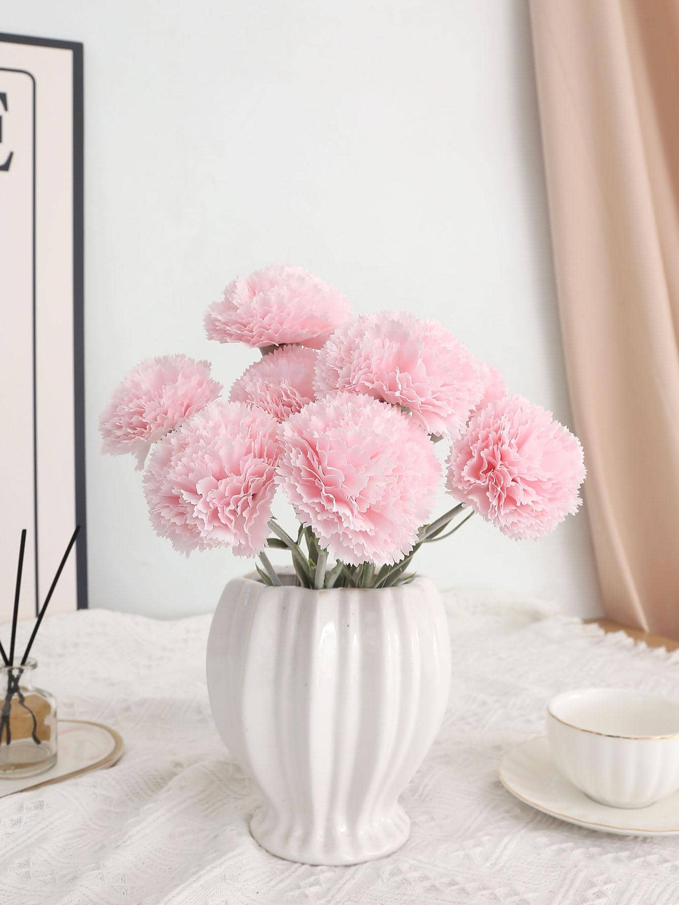 2 cành hoa nhân tạo, Bó hoa giả Polyester màu hồng nhạt để trang trí nhà - Màu Hồng baby - Xem 1